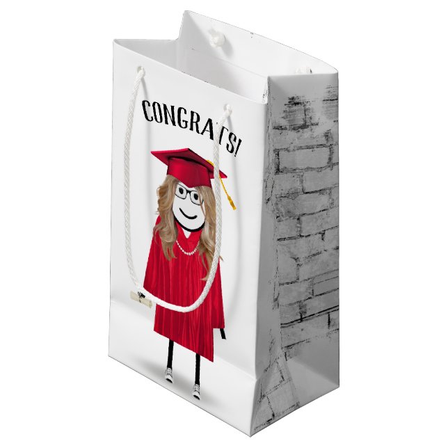 Bolsa De Regalo Pequeña Licenciada en Palo con Gorra Roja y Diploma (Angulo Anverso)