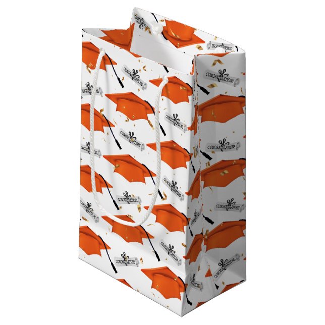 Bolsa De Regalo Pequeña Límites de graduación naranja con diplomas (Angulo Anverso)