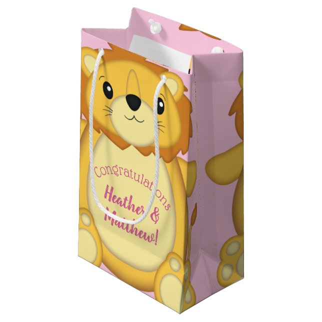 Bolsa De Regalo Pequeña Lion Baby Shower Pink (Angulo Anverso)