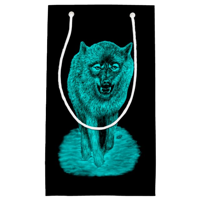 Bolsa De Regalo Pequeña Lobo negro enojado en la noche (Anverso)