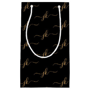 Bolsa De Regalo Pequeña Logo de Monograma de Negocios Oro Negro
