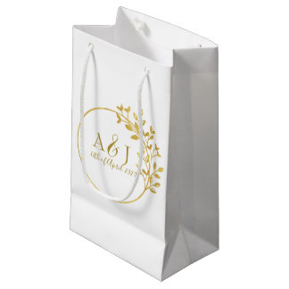 Bolsa De Regalo Pequeña Logotipo de Boda de monograma de Wreath de oro mod