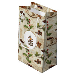 Bolsa De Regalo Pequeña Logotipo de la tienda de patrón de granos de café 