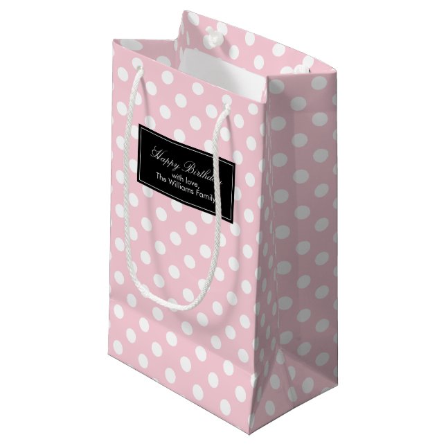 Bolsa De Regalo Pequeña Los puntos rosados de polka personalizados (Angulo Anverso)