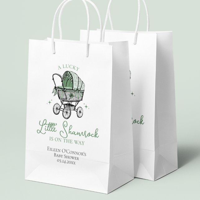 Bolsa De Regalo Pequeña Lucky Little Shamrock St Patrics Baby Shower (Cute Irish A Lucky Little Shamrock St Patrick's Day Baby Shower Gift Bag. Hand-Drawn Baby Carriage.)