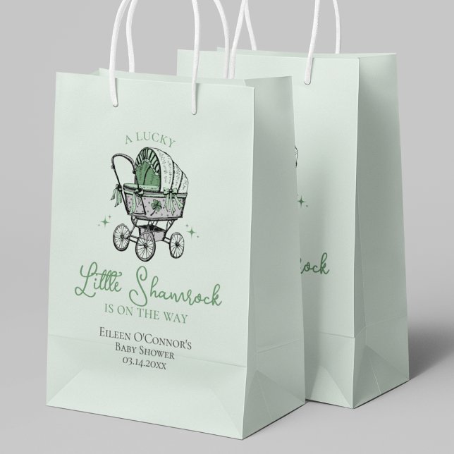 Bolsa De Regalo Pequeña Lucky Little Shamrock St Patrics Baby Shower (Cute Irish A Lucky Little Shamrock St Patrick's Day Baby Shower Gift Bag. Hand-Drawn Baby Carriage.)