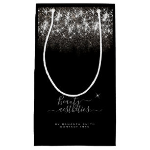 Bolsa De Regalo Pequeña Luminosa Platino Purpurina Elegante Belleza