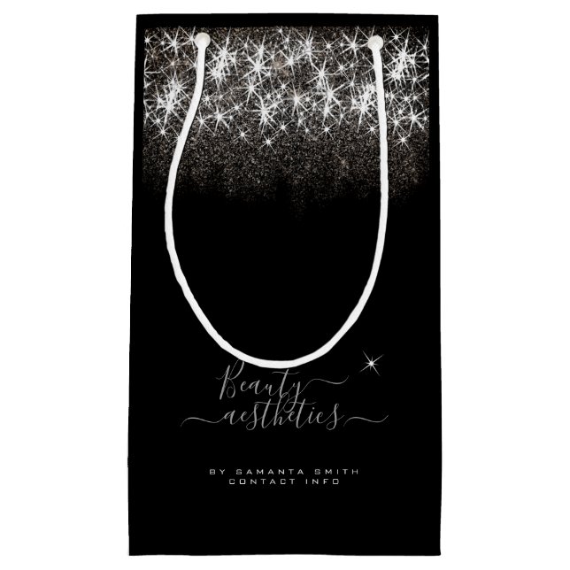 Bolsa De Regalo Pequeña Luminosa Platino Purpurina Elegante Belleza (Anverso)