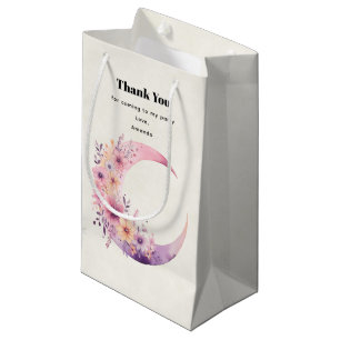 Bolsa De Regalo Pequeña Luna rosa de media luna con flores de Bonito graci