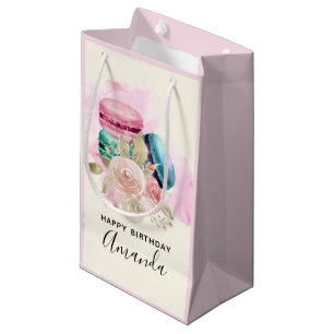 Bolsa De Regalo Pequeña Macarons Coloridos y Flores Acuarela Cumpleaños