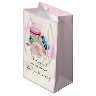 Bolsa De Regalo Pequeña Macarons Coloridos y Flores Agradecimiento Acuarel