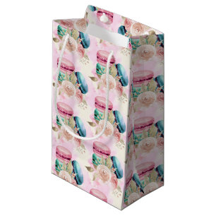 Bolsa De Regalo Pequeña Macarons Coloridos y Patrón de Acuarela de Flores