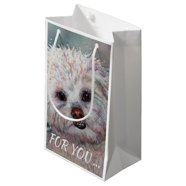 BOLSA DE REGALO PEQUEÑA MALTESE YORKIE MIX BLANCO DULCE (Angulo Anverso)