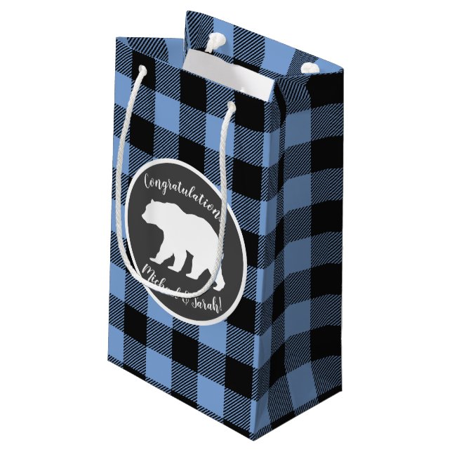Bolsa De Regalo Pequeña Mama Bear Baby Shower Woodland Lodge Boy Blue (Angulo reverso)