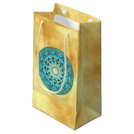 Bolsa De Regalo Pequeña Mandala azul dorado sobre fondo de oro suave