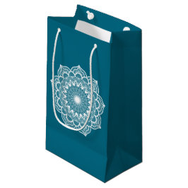 Bolsa De Regalo Pequeña Mandala Blanco sobre Fondo Azul