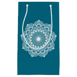 Bolsa De Regalo Pequeña Mandalá blanco sobre fondo azul