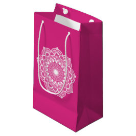 Bolsa De Regalo Pequeña Mandala Blanco sobre Fondo Rosa