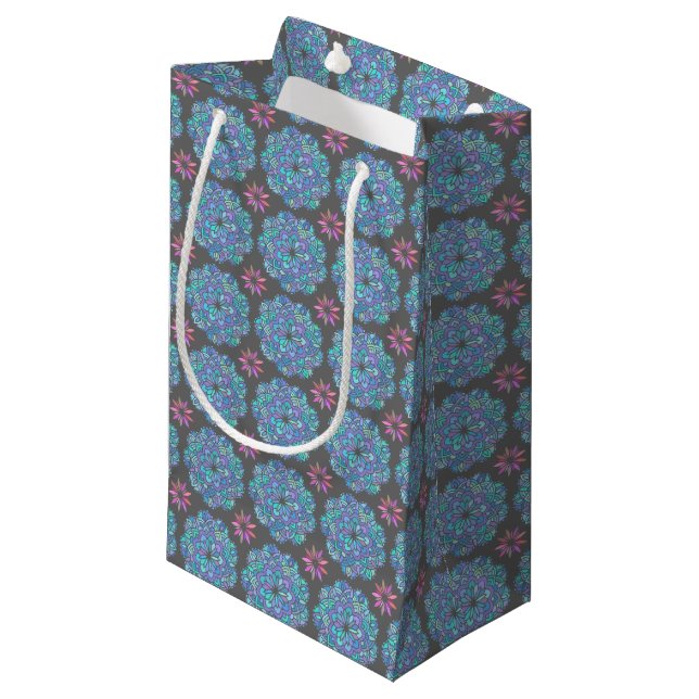 Bolsa De Regalo Pequeña Mándala de Flor Azul (Angulo Anverso)