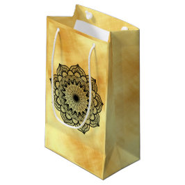 Bolsa De Regalo Pequeña Mandalá negro sobre fondo de oro suave
