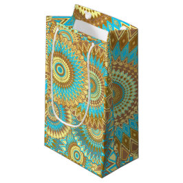 Bolsa De Regalo Pequeña Mándala superpuesto azul marrón dorado