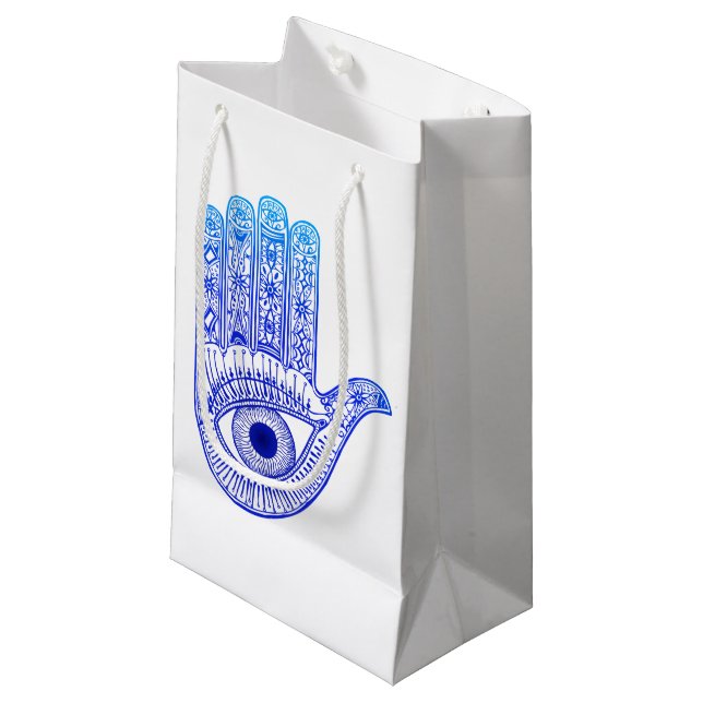 Bolsa De Regalo Pequeña Mano Azul Hamsa / Defensa Ojo Mal / Mano María (Angulo Anverso)