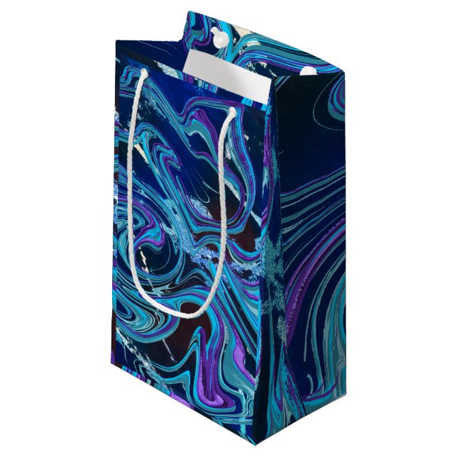 Bolsa De Regalo Pequeña Marble Iridenscent Swirls de azul y púrpura (Angulo Anverso)