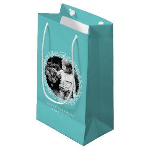 Bolsa De Regalo Pequeña Marco de Foto con Remolinos Personalizados Aqua