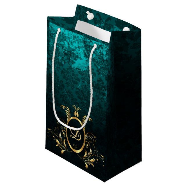 Bolsa De Regalo Pequeña Marco dorado Damask de lujo personalizado (Angulo Anverso)