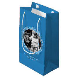 Bolsa De Regalo Pequeña Marco fotográfico Blue Fancy Swirls