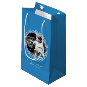 Bolsa De Regalo Pequeña Marco fotográfico Blue Fancy Swirls