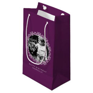 Bolsa De Regalo Pequeña Marco fotográfico Fancy Swirls Personalizado Púrpu