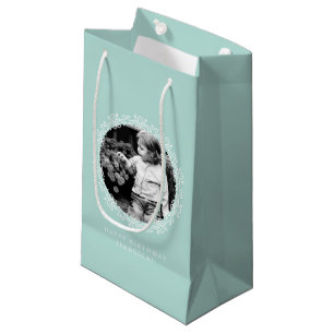 Bolsa De Regalo Pequeña Marco fotográfico Mint Green Fancy Swirls