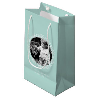 Bolsa De Regalo Pequeña Marco fotográfico Mint Green Fancy Swirls