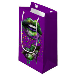 BOLSA DE REGALO PEQUEÑA MARDI GRAS LIPS EN PURPLE GOLD GREEN