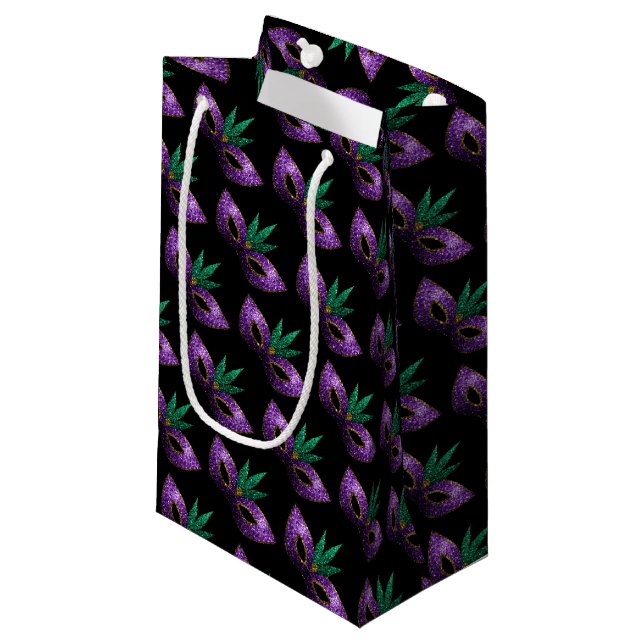 Bolsa De Regalo Pequeña Mardi Gras Máscara Purple Green Gold Sparkings pat (Angulo Anverso)