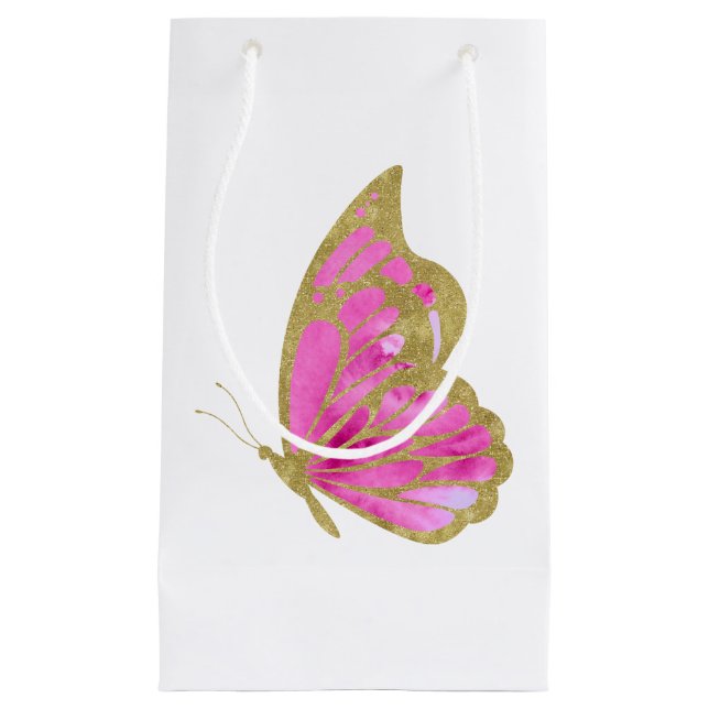 Bolsa De Regalo Pequeña Mariposa rosa y dorada (Anverso)