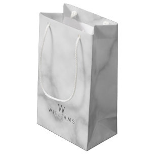 Bolsa De Regalo Pequeña Mármol blanco con monograma y nombre personalizado