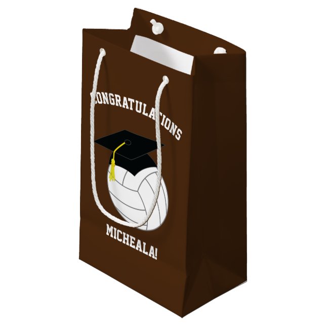 Bolsa De Regalo Pequeña Marrón de deportes de graduación de voleibol (Angulo Anverso)