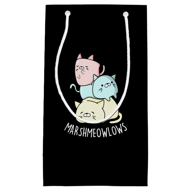 Bolsa De Regalo Pequeña Marsh-meow-lows Funny Cat Marshmallow Pun Dark BG (Anverso)