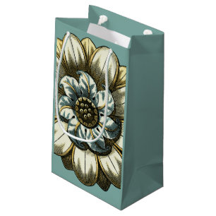Bolsa De Regalo Pequeña Medallón floral adornado en fondo azul claro