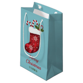 Bolsa De Regalo Pequeña Medias de Navidad Rojas en Azul con Texto Personal