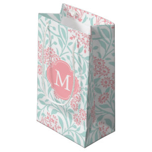 Bolsa De Regalo Pequeña Menta con monograma y modelo floral coralino del
