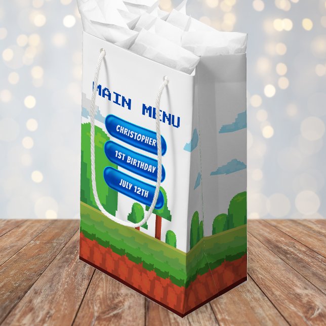 Bolsa De Regalo Pequeña Menú Retro de Videojuegos Primer Fiesta de Cumplea (Retro Video Game Menu 1st Birthday Party Small Gift Bag
)