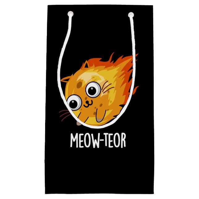 Bolsa De Regalo Pequeña Meow-teor Funny Meteor Pun Dark BG (Anverso)