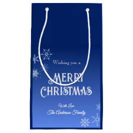 Bolsa De Regalo Pequeña Merry Christmas Blue Modern Snowflake