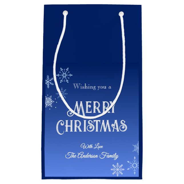 Bolsa De Regalo Pequeña Merry Christmas Blue Modern Snowflake (Anverso)