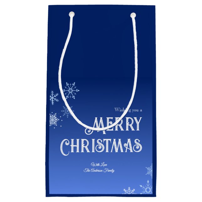Bolsa De Regalo Pequeña Merry Christmas Blue Modern Snowflake (Anverso)