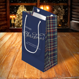 Bolsa De Regalo Pequeña Merry Christmas Caligraphy Script Navy Blue Plaid