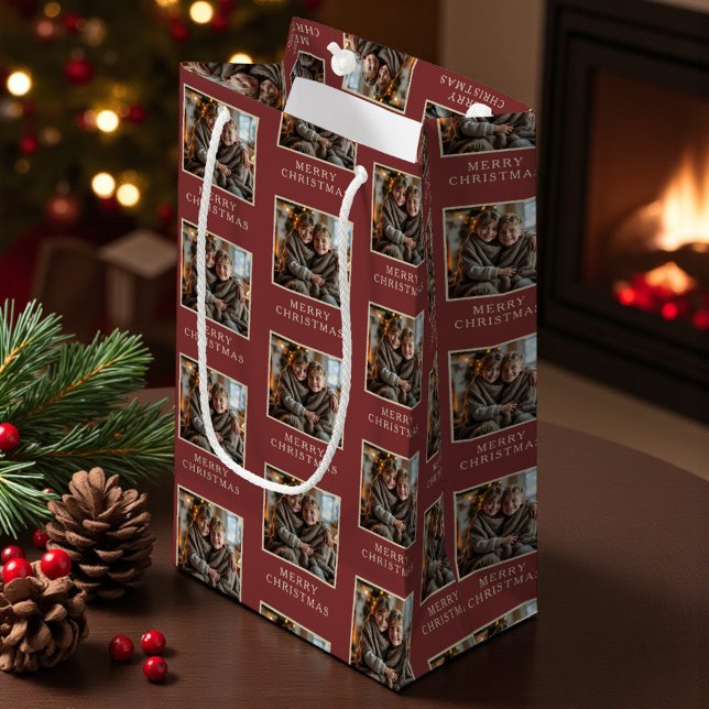 Bolsa De Regalo Pequeña Merry Christmas Red Photo Holiday (Subido por el creador)